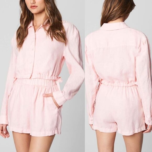 NWT BlankNYC XS 100% linen pink cropped button down shirt - Picture 1 of 11